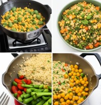 Economical vegetarian meal with beans, rice and affordable vegetables