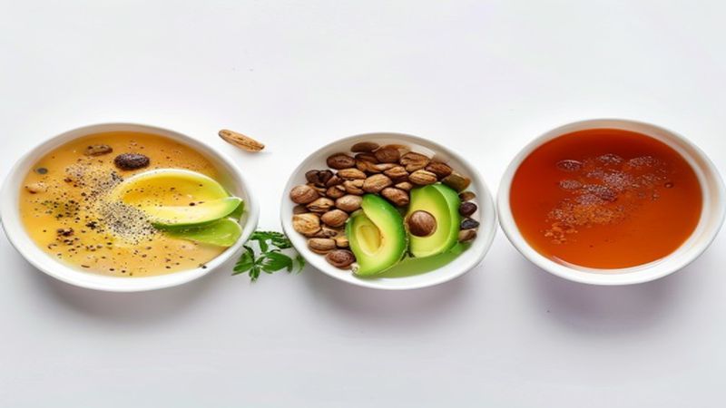 Fasting mimicking diet South Africa — plant-based soup, nuts, and vegetables on a wooden table representing a DIY FMD meal