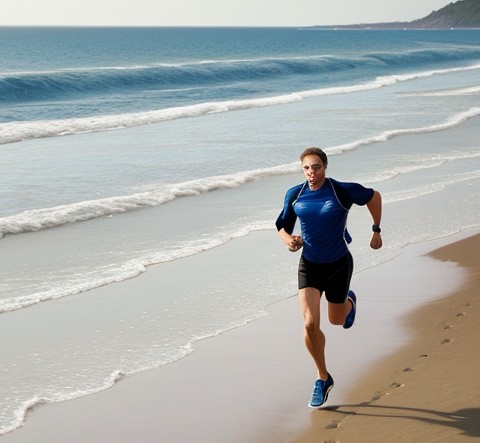 Man running on a beach during exercise for weight loss
