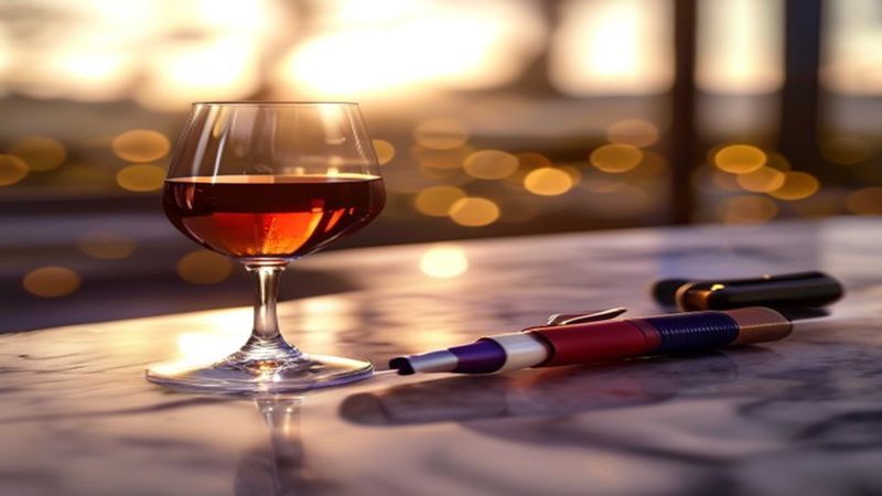 Ozempic injection pen next to a glass of wine at a South African braai setting