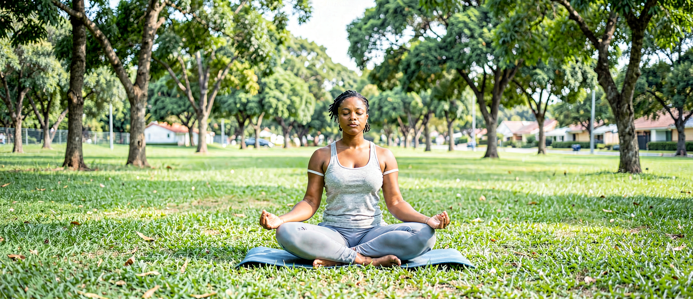 South African woman practising mindfulness and healthy eating for anxiety and weight loss