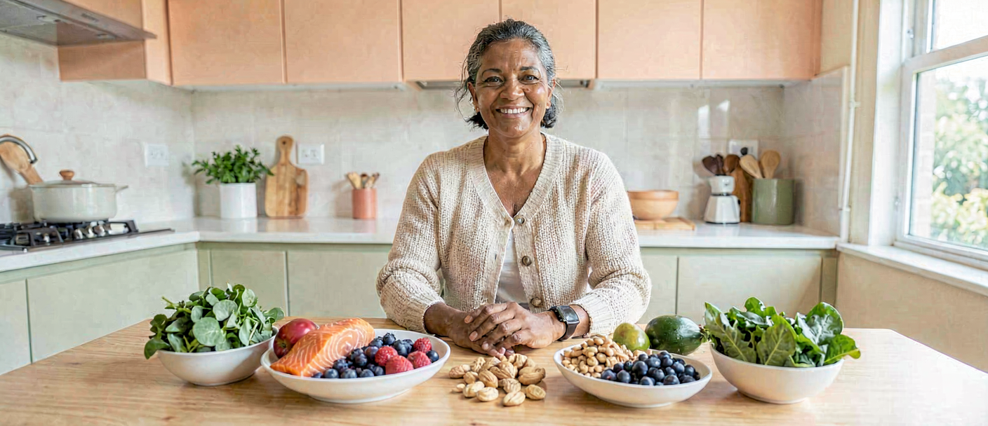 South African woman with Hashimoto's disease preparing anti-inflammatory foods for thyroid health and weight management